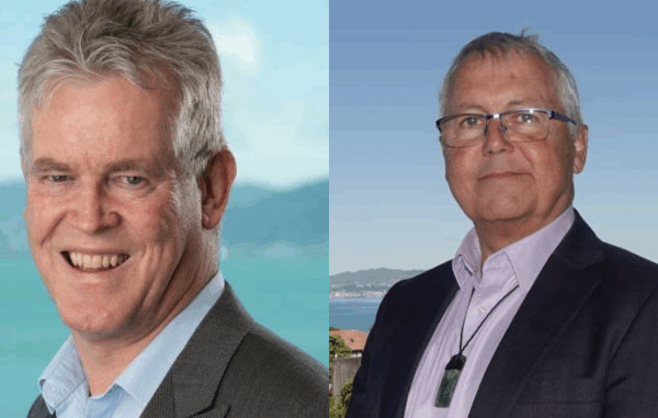 Side-by-side portraits of Wayne Maxwell and Pat Dougherty, senior executives at Wellington Water.